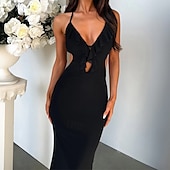 tanie Sukienki na przyjęcia-Damskie Długa sukienka sukienka maxi Codzienne sukienki Sukienka koktajlowa Moda Elegancka sukienka Na zewnątrz Impreza Święto Regularny Równina Bez rękawów W serek Czarny Biały Żółty Lato