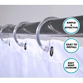 cheap Shower Curtains-Clear Premium Plastic Shower Rings Provide Effortless Gliding on Standard Shower Rods Set of 12, Easy Snap Closure, BPA-Free Plastic