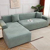 preiswerte Sofabezug-Stretch-Sofabezug, Schonbezug, Jacquard, elastisch, Sofagarnitur, Sessel, Loveseat, 4- oder 3-Sitzer, L-Form, grau, botanische Pflanzen, weich, strapazierfähig, waschbar