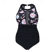 お買い得  1つのピースとタンキニ-女性用 水着 メッシュ スイムウェア フラワー スイムウェア ライトピンク ピンク 高通気性 速乾性 ノースリーブ - 水泳 サーフィン シュノーケリング 夏