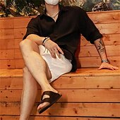 preiswerte Herrenhemd zum Knöpfen-Herren Hemd Sommerhemd Freizeithemd Strandhemd Knopfhemd Schwarz Weiß Aprikose Langarm Einfach Revers Urlaub Hawaiianisch Jacquard Bekleidung Polyester Mode Lässig Bequem