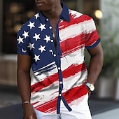 voordelige Vlag patroon-Independence Day Voor heren Amerikaanse Amerikaanse vlag Vaderlandslievend Vierde juli Overhemd Zomer overhemd Overhemd met knopen Korte mouw Mode-casual Feestdagen Zomer Lente Strijkijzer