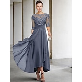 voordelige Vloerlengte-A-Line Moeder van de Bruid Jurk Bruiloft Gast Elegante Plus Size Hoge Lage V Hals Asymmetrische Enkel Lengte Chiffon Kant Halve Mouw Met Beading Applicaties 2025 gratis maatwerk