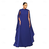 economico Matrimonio Informale / Di Giorno-Abiti A-Line Quinceanera elegante abito formale matrimonio lunghezza al pavimento maniche lunghe scollo alto chiffon con pieghe