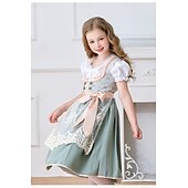 abordables Niños-Oktoberfest Encaje Vestidos Delantal Blusa con falda acampanada Mucama bávaro Alemán Munich prados Chica Carnaval Festival de Cerveza Paño de estilo tradicional