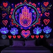 billiga Blacklight tapestries-Blacklight Tapestry Glow in the Dark Glow Party UV Reactive Boho Trippy Misty Hanging Tapestry Wall Art Mural Living Room Bedroom