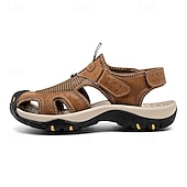 voordelige Buitensandalen-Bruine gesloten heren outdoor wandelsandalen met ademend mesh bovenwerk, gevoerde zool, avontuurlijke stijl voor volwassenen, geschikt voor bergpaden, boswandelingen, zomerkamperen