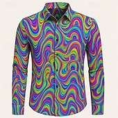 cheap Tops-1970s Shirt Disco Psychedelic Men&#039;s Halloween Carnival Pride Parade Pride Month Festival Adults&#039; Shirt