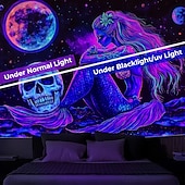 billige halloween veggtepper-Halloween svartlys vev Glød i mørket Glød fest UV aktivere hodeskalle Slange Kvinne Skummel Trippy Tåket Hengende vev Veggkunst Mural Stue Soverom