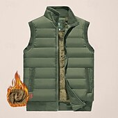 levne Gilety-Pánské Puffer Vesta Denní Na běžné nošení Podzim zima Kapsy Polyester Zahřívací Pevná barva Zip Stojáček Běžný Černá Tmavě námořnická Vodní modrá Khaki Vesta