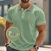 cheap Men&#039;s Classic Polo-Men&#039;s Text Eiffel Tower Polo Short Sleeve Polo Shirts Collared Shirts Business Casual School Athleisure Daily Wear 3D Print Summer Black Pink Navy Blue