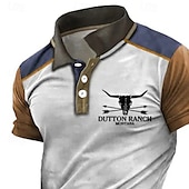 cheap Men&#039;s Vintage Polo-Men&#039;s Western Wear Polo Shirts Golf Shirt Short Sleeve Polo Shirts Collared Shirts Vintage Casual Vacation Wear Party Outfits Buttons 3D Print White Blue Khaki