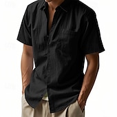 economico Camicie di lino-Per uomo Camicia Camicia di lino Camicia casual Camicia con Bottoni Camicia di cotone Semplice Vacanza Streetwear Giallo scuro Nero Bianco Blu marino Manica Corta Collo ripiegato Estate Abbigliamento