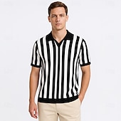preiswerte Herren Elite Polo-Herren Polo Geschäft Lässig Umlegekragen Kurzarm Gitter Vertikale Streifen V-Ausschnitt Weich Sommer Frühling Herbst Kastanienbraun Dunkelblau Schwarz Dunkelkaffee Polo