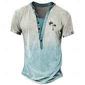 preiswerte Ethnischer Stil-Herren Farbverlauf T Shirt Henley Hemd T-Shirt Kurzarm Designer Basic Klassisch Outdoor Lässig Täglich Sommer Blau Purpur Grün Henley Henley T-Shirt