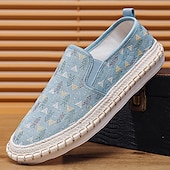 preiswerte Herrenpantoletten &amp; -slipper-Hellblaue Herren-Slipper aus Canvas mit geflochtener Sohle – lässiges und bequemes Schuhwerk für Sommer, Strand und Urlaub
