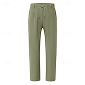 baratos Feriado-Homens Calças de linho Calças Calça verão Calças largas Calças de praia Com Cordão Cintura elástica Perna reta Tecido Conforto Respirável Comprimento total Ao ar livre Casual Feriado Férias Moda