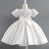 abordables Robes de fête-Tout-petit Fille Robe de Soirée Paillettes Manche Courte Mariage Soirée Paillettes Fermeture éclair Noeud de cravate Actif Adorable Polyester Mi-long Robe de Soirée Été Printemps Automne 4-7 ans