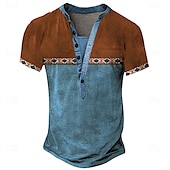 economico Stile etnico-Per uomo Tribale Etnico Maglietta Maglia Henley Manica Corta Designer Essenziale Etnico All&#039;aperto Casuale Quotidiano Estate azzurro cielo Nero Verde chiaro Blu scuro Marrone Henley Maglietta Henley