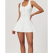 cheap Women's Tennis Dress-Women's Solid Colored Tennis Dress with Built in Shorts and Bra Sports Dress 2pcs Sleeveless Zipper Breathable Tennis Golf Pickleball U Neck Racerback Black White Purple Tennis Clothing