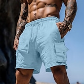 preiswerte Urlaub-Herren Shorts Leinenshorts Sommershorts Strandshorts Kordelzug Elastischer Bund Mehrere Taschen Einfach Knielang Outdoor Ferien Strand Urlaub Hawaiianisch Schwarz Weiß Unelastisch
