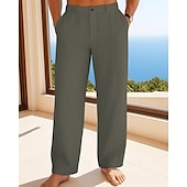 preiswerte Urlaub-Herren Leinenhosen Hose Sommerhose Strandhose Knöpfe Tasche Einfach Komfort Atmungsaktiv Urlaub Täglich Ferien Hawaiianisch Boho Schwarz Weiß