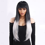 abordables Pelucas sintéticas de moda-Pelucas sintéticas Liso Natural Heterosexual Corte a capas Con flequillo Hecho a Máquina Peluca 28 pulgadas A1 Pelo sintético Mujer Clásico Cómodo Gradiente de Color Negro Blanco
