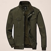 preiswerte Cargo-Jacken-Herren Einsatzjacke übergangsjacke Ausgehen Windjacke Tasche Ganzjahres Einfach Klassisch Stehkragen Regulär Schwarz Khaki Armeegrün Jacken