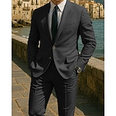 abordables Blazers Clásicos para Hombres-Hombre Trajes chaqueta Negocio Fiesta de Cóctel Fiesta de Boda Moda Casual Primavera Otoño Poliéster Color sólido Botones Bolsillo Cómodo Botonadura Simple Chaqueta de sport Negro Blanco Gris