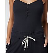 billiga vida ben och raka byxor-Dam Yogajumpsuit Onesie Ficka Henley Yoga Kondition Pilates Vida byxor med linne Svart Grön sporter Sportkläder Microelastisk
