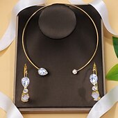 cheap Jewelry Sets-Bridal Jewelry Sets Two-piece Suit Imitation Diamond 1 Necklace Earrings Women&#039;s Classic Sweet Lovely Classic Drop Love Jewelry Set For Wedding Gift Casual