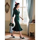 abordables Années 1950-Escarpins à bride arrière en satin vert vintage des années 1950 pour femmes avec nœud – chaussures élégantes à bout pointu et talon moyen pour mariages, fêtes et occasions formelles