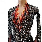 cheap Figure Skating Dresses-Figure Skating Dress Women's Girls' Ice Skating Dress Black Red Patchwork Open Back Mesh High Elasticity Training Competition Skating Wear Classic Crystal / Rhinestone Long Sleeve Ice Skating Figure