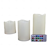 cheap Candle Lights-Set of 3 LED Candle lights Multi-Color Changing Real Wax Ivory Pillar Candles (4&#039;&#039; 5&#039;&#039; 6&#039;&#039;) with 18-Key Remote and Timer Control Realistic Flameless Flicker Mode Battery Operated Mood Light Wedding Holiday Decor