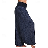 preiswerte weites Bein und hohe Taille-Damen Weites Bein Stoffhosen Hosen Hose Mode Boho Volle Länge Natürliche Taille Blumen Druck Bequem Außenbereich Outdoor Urlaub Alltagstauglich Magenta Saphir Marineblau Aprikose Sommer Normale