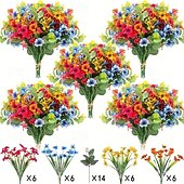 billige Kunstige planter og blomster-38 bunter kunstige blomster til utendørs bruk, imitert vårgressfiolett, silketrykte vannplanter, eukalyptusblader, UV-bestandig for hage, veranda, terrassedekor