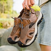voordelige Buitensandalen-Bruine gesloten heren outdoor wandelsandalen met ademend mesh bovenwerk, gevoerde zool, avontuurlijke stijl voor volwassenen, geschikt voor bergpaden, boswandelingen, zomerkamperen