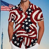 cheap Flag pattern-Independence Day Men&#039;s American US Flag Patriotic Fourth of July Shirt Summer Shirt Button Up Shirt Short Sleeve Fashion Casual Outdoor Holiday Summer Spring Turndown 3D Print Collared Shirts Black