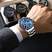 abordables Relojes de Cuarzo-Reloj de negocios de lujo para hombre: cronógrafo de pulsera de cuarzo resistente al agua con correa de acero inoxidable para uso formal e informal con visualización de fecha.