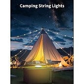 お買い得  太陽光発電-1個 10m/33フィート 屋外用ソーラー防水キャンプライトストリングライト 便利な収納付き カラーライト 温かみのあるライト 無限調光 テント キャノピー 装飾ライト 照明 リモコン付き