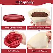 abordables Accessoires à boissons-Filtre à café pliable en caoutchouc avec 40 filtres en papier - Filtre à café pliable, cafetière manuelle rouge facile à utiliser avec 40 filtres en papier non blanchis, filtre à café en papier pour