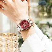 baratos Relógios Quartz-Relógio feminino de quartzo em ouro rosa – mostrador retrô à prova d&#039;água com diamantes e ponteiros luminosos, pulseira de aço inoxidável