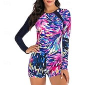 billiga Utslag-Dam Rash-guards Baddräkt UV Solskydd Långärmad Badkläder Baddräkt Rygg-dragkedja Simmning Surfing Strand Vattensport Tryckt Sommar Vår Höst