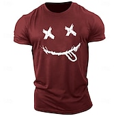 billiga Mäns grafiska t -shirt-Herr Grafiska tryck Le ansikte T-shirt Grafiska utslagsplatser 100 % bomull Kortärmad Grafisk Skjorta Heather Grey Svart Vit Bekväm t-shirt Utomhus Gata Modedesignerkläder