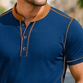 economico Maglietta casual Henley-Per uomo Maglia Henley Maglietta Maniche Corte Patchwork Tinta unita Moda Designer Essenziale Linee decorative abbinate ai colori Henley Vacanza Streetwear Casuale Estate Tutte le stagioni Nero Blu
