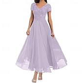 preiswerte Bodenlänge-A-Linie Brautmutterkleid Elegant V Ausschnitt Bodenlang Polyester Kurzarm mit Einfarbig 2025