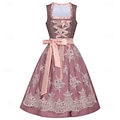 abordables Dirndl-Oktoberfest Broderie Robe Femme de ménage Bavarois Prairies Femmes Carnaval Soirée Fête de la Bière Tissu de style traditionnel Robe Tablier Sans chemisier