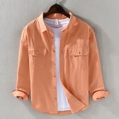 economico Camicie di lino-Per uomo Camicia Camicia di lino Camicia casual Camicia con Bottoni Camicia di cotone Semplice Vacanza Camicia hawaiana Nero Bianco Arancione Marrone Manica Lunga Bavero Primavera Autunno