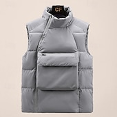 billiga Herrarnas puffer väst-Herr Pufferväst Dagligen Ledigt Vår &amp; Höst Ficka Polyester Bekväm Ensfärgat Pullover Normal Svart Grå Väst