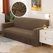 baratos Cobertura de Sofa-Capa de sofá com saia de cor sólida estilo saia de sofá simplicidade para sala de estar capas de sofá estilos sazonais capa elástica para sofá toalha de sofá protetor de cadeira 1 peça